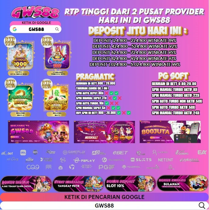 RTP TINGGI DARI 2 PUSAT PROVIDER HARI INI DI GWS88