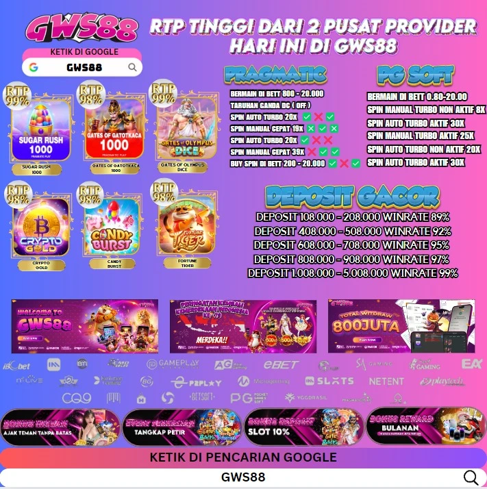 RTP TINGGI DARI 2 PUSAT PROVIDER HARI INI DI GWS88