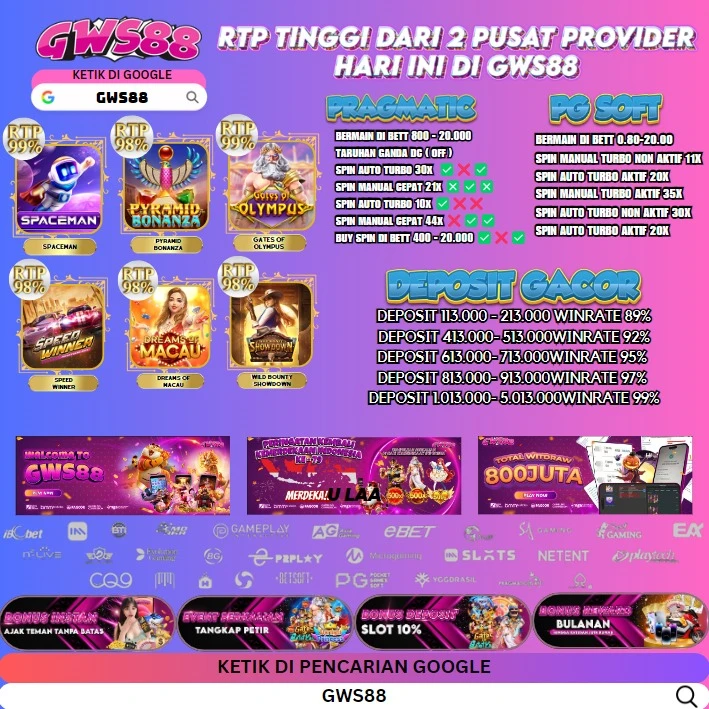 RTP TINGGI DARI 2 PUSAT PROVIDER HARI INI DI GWS88