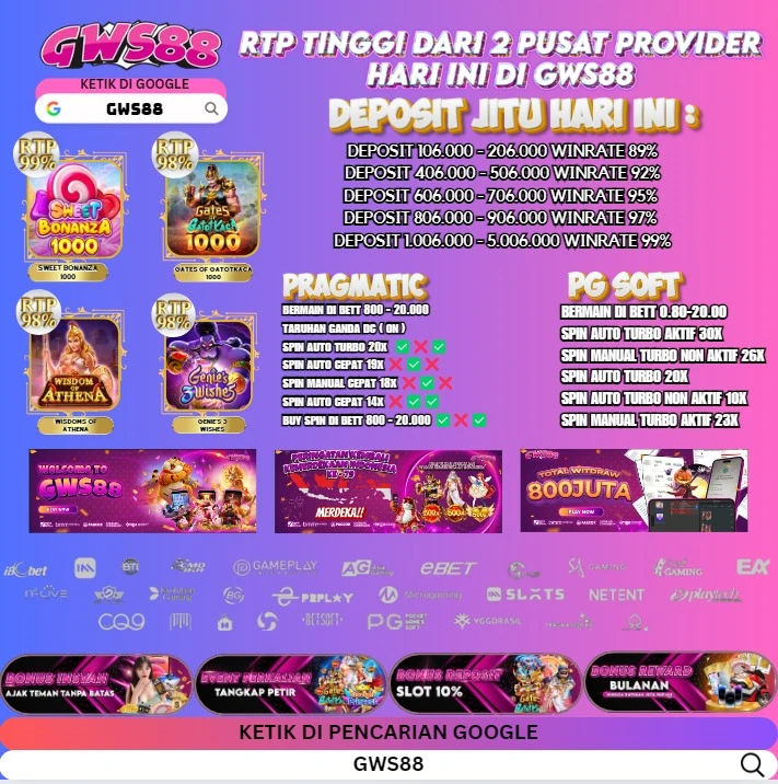 RTP TINGGI DARI 2 PUSAT PROVIDER HARI INI DI GWS88