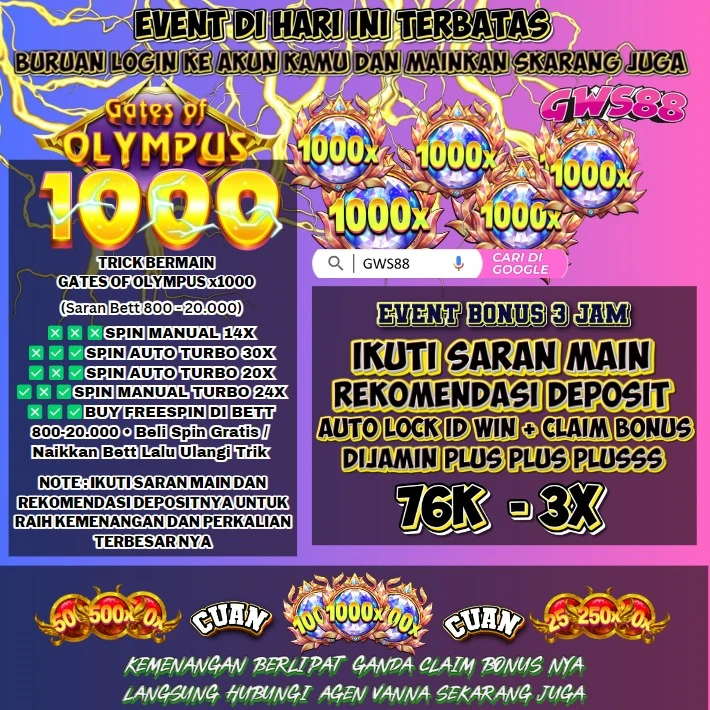 EVENT HARI INI TERBATAS!! BURUAN LOGIN KE AKUN KAMU DAN MAINKAN SEKARANG JUGA