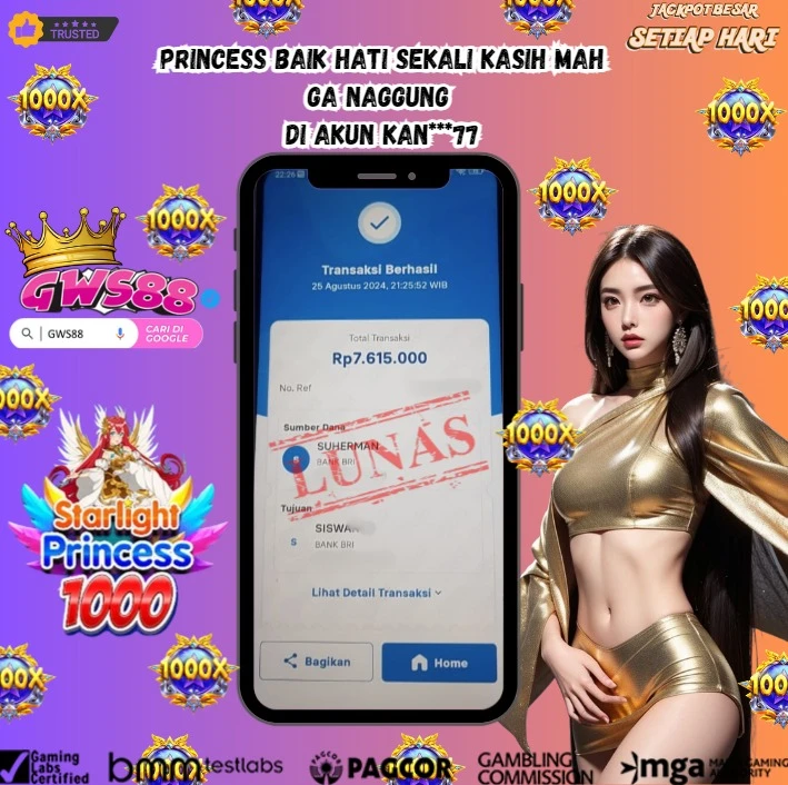 GWS88 JACKPOT SLOT Starlight Princess 1000 Rp.7.615.000,- DIBAYAR LUNAS