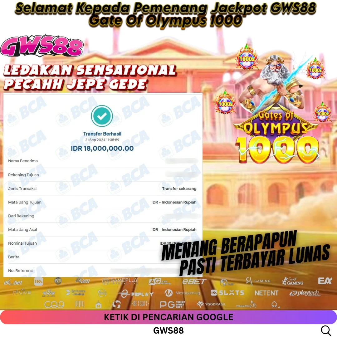 GWS88 JACKPOT SLOT Gates OF Olympus 1000 1000 Rp.18.000.000,- DIBAYAR LUNAS